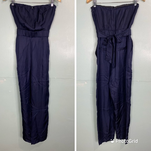 J Crew Collection Navy Blue Silk Romper Jumpsuit Sz‎ 4 Style 01286 - Picture 1 of 7